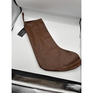 Tahari Faux Leather‎ Brown Woven Christmas Stocking 22" NWT